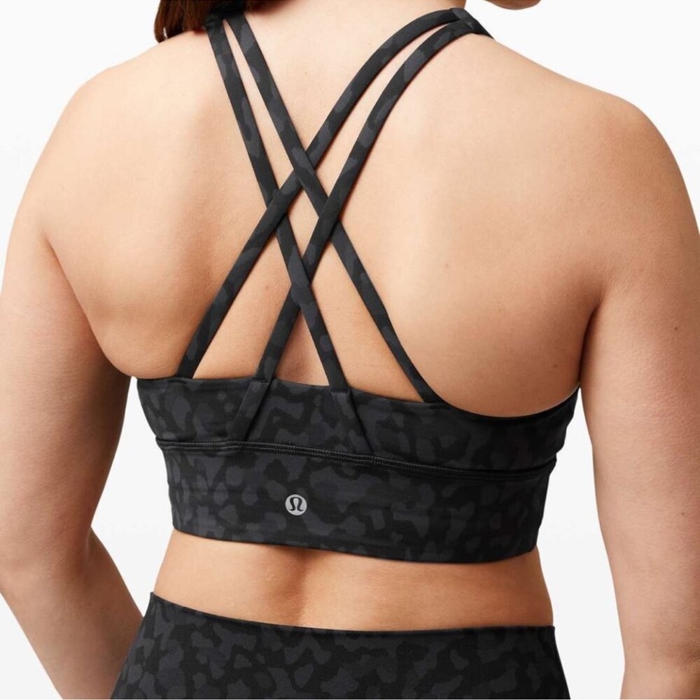 Lululemon Energy Bra High Neck Long Line Formation Camo Deep Coal Size 12